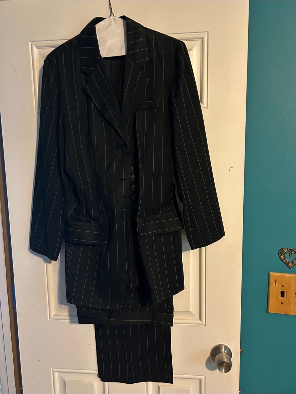 Black Pinstripe Women’s Blazer and Trousers Suit